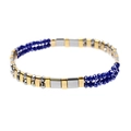 Blue and gold Tila bead bracelet with woven geometric design in minimalist style - Deep Blue & Gray (BC355-21)