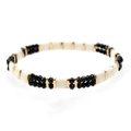 Handmade Miyuki Tila beaded bracelet featuring black, white, and golden faceted beads - Black & Gold Tile (BC355-23)