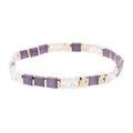 Pulsera artesanal de cuentas Miyuki Tila con cuentas planas en color púrpura, blanco y oro - Estilo Púrpura Blanco y Dorado (BC354-22)