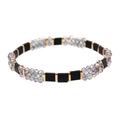 Handcrafted Miyuki Tila bracelet featuring black rectangular beads and iridescent crystals - Black & Iridescent (BC355-24)