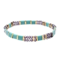 Pulsera de cuentas Miyuki Tila artesanal con cuentas turquesas y cristales en color púrpura - Estilo Turquesa y Púrpura (BC354-23)