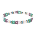 Pulsera Miyuki artesanal con cuentas Tila en color púrpura, verde y azul con toques dorados - Estilo Empalmado Azul Verde y Púrpura (BC354-25)
