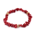 Elastic beaded bracelet with irregular red natural stones and golden rhinestone rings - Red (BC338-3)
