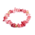 Handmade beaded bracelet with irregular pink and red natural stones and gold rings - Pink (BC338-5)