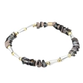 Close-up of irregular crystal beads and gold metal spacers on this designer bracelet - Dark Gray/Silver (BC405-3)