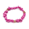 Handmade beaded bracelet featuring irregular fuchsia crystal stones and gold accents - Deep Pink (BC338-9)