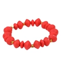 Elastic handmade red diamond wood bead bracelet with gold accents for women - Red
