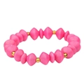 Elastic bracelet with vibrant magenta wooden beads and golden spacers on white background - Rose Red