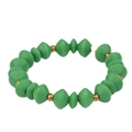Ethnic style colorful wooden disk bead stretch bracelet with golden metal spacers - Grass Green