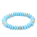 Detail of blue matte wooden beads and gold disc spacers on a bohemian stretch bracelet - Light Blue (BC404-19)