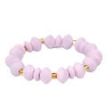 Detail view of elastic beaded bracelet featuring lavender matte beads and gold spacers - Light Purple