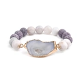 Bracelet perlé avec pierres de lave violettes et tranche d'agate à bord doré - Diamètre de perle 10mm