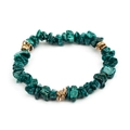 Bohemian style natural green stone beaded bracelet with gold plated zircon accents - Dark Green (BC338-14)