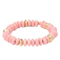 Detail of pink matte wooden beads and textured golden spacers on the elastic bracelet - Rose Red (BC404-22)