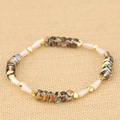 Crystal beaded bracelet for women with pink faceted gems and golden metallic spacers - Light Pink/Metallic (BC405-4)