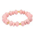 Elastic beaded bracelet with pink matte bicone wooden beads and gold spherical accents - Pink