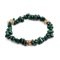 Beaded natural malachite style stone bracelet with gold rhinestone spacers - Deep Green (BC338-15)