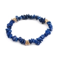Deep blue irregular natural stone beaded bracelet with sparkling gold crystal rings - Blue (BC338-17)
