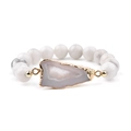 Bracelet en géode d'agate naturelle avec perles de marbre blanc et bordure dorée - Diamètre de perle 10mm / Perles Blanches Motif Marbre Avec Géode Violet Clair (BC301-4-10mm)