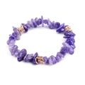 Natural purple crystal chip bead bracelet with gold accents and sparkling rhinestones - Purple (BC338-18)