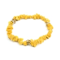 Elastic beaded bracelet featuring irregular yellow natural stones and golden crystal rings - Yellow (BC338-20)