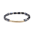 Beaded bracelet featuring black geometric crystals and a twisted golden metal curved tube - Black (BC328-1)