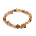 Natural earth-tone stone beaded bracelet with gold rhinestone spacers and elastic band - Brown (BC338-22)