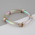 Detail of iris acrylic tube bracelet with golden spacers and matte beige beads - Fashion Beige Gray (BC408-3) / Beige Grey