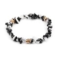 Handmade beaded bracelet featuring irregular black and white zebra stones and gold accents - Black and White (BC338-27)