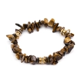 Elastic beaded bracelet with natural brown tiger eye stone chips and gold rhinestone spacers - Tiger Eye (BC338-28)