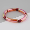 Iridescent acrylic tube bracelet with matte red beads and gold metal spacers - Burgundy Minimalist (BC408-4) / Dark Red