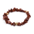 Natural irregular brown stone beaded bracelet with gold rhinestone spacers and accents - Wood Grain Brown (BC338-29)