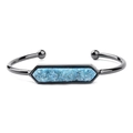 Bracciale rigido aperto nero con pietra druzy blu e castone esagonale minimalista - Gunmetal With Sky Blue Druzy