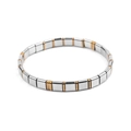 Handgefertigtes Miyuki Tila Perlenarmband mit silbernen und goldenen quadratischen Mustern - Silber und Gold Zweifarbig (BC332-4)