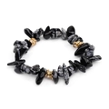 Snowflake obsidian chip bead bracelet with gold accents and sparkling micro-inlaid crystals - Snowflake Black (BC338-32)