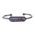 Bracciale rigido aperto gunmetal con pietra naturale druzy viola a forma esagonale - Gunmetal With Purple Druzy