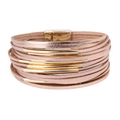 Bracciale multistrato in pelle intrecciata con tubi oro rosa e chiusura magnetica sicura - Oro Rosa (BC375-1)