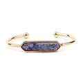 Bracciale rigido dorato aperto con pietra naturale Druzy viola incastonata esagonale - Gold With Purple Druzy