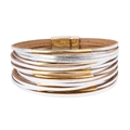 Bracciale multistrato in pelle intrecciata con tubi dorati e chiusura magnetica - Argento Oro (BC375-2)