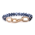 Dunkelblaues facettiertes Kristallperlen-Armband mit strukturierten goldenen Gliedern - Dunkelblau