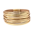 Bracciale multistrato dorato in pelle intrecciata con tubi in metallo e chiusura magnetica - Oro (BC375-3)