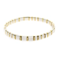 Handmade Miyuki Tila bead bracelet featuring white enamel squares and golden metal spacers - Gold and White (BC332-9)