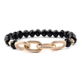 Facettierte schwarze Perlenarmband mit strukturierten goldenen, verflochtenen Kettengliedern - Schwarz