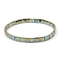 Handmade Miyuki Tila bead bracelet featuring iridescent blue and gold rectangular tiles - Rainbow Blue and Gold (BC332-10)