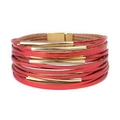 Bracciale multistrato in pelle rossa con inserti in metallo dorato e chiusura magnetica - Rosso (BC375-4)