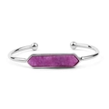 Bracciale a polsino aperto argento con pietra druzy viola esagonale e terminali sferici - Silver With Rose Red Druzy
