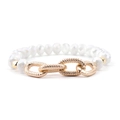 Elegantes Goldketten-Armband mit facettierten weißen Kristallperlen und Sechseckperlen - Weiß