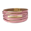 Bracciale multistrato in pelle rosa con tubi dorati e chiusura magnetica per donna - Rosa (BC375-6)
