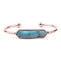 Bracciale rigido aperto oro rosa con pietra naturale druzy blu esagonale - Rose Gold With Teal Blue Druzy