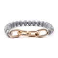 Faceted grey beaded elastic bracelet with three textured gold-tone interlocking rings - Gray